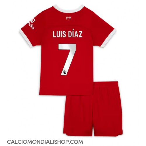 Maglie da calcio Liverpool Luis Diaz #7 Prima Maglia Bambino 2023-24 Manica Corta (+ Pantaloni corti)
